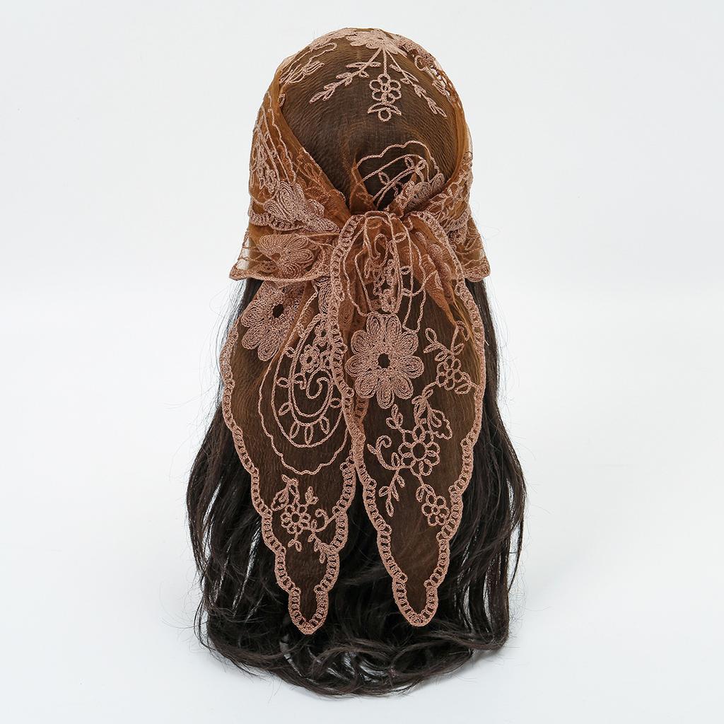 Eleganter Spitzenschal Aushöhlmuster Stickerei Foulard Bandana Einfarbig Dreieckstuch Dünne Vintage Taschentücher für Haare Frau