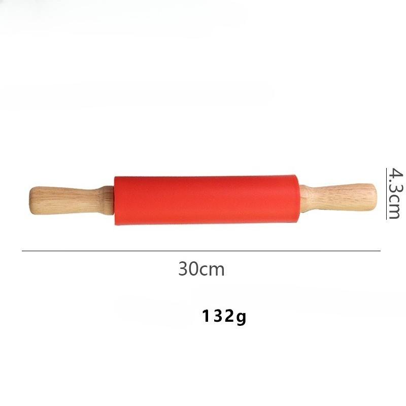 1Pcs Non-Stick Silicone Rolling Pin Wooden Handle Pastry Dough Flour Roller Kitchen Cooking Baking Tool For Pasta Cookie Dough