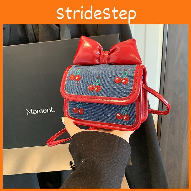 Children Bow Cherry Fruit Pattern Mini Purse With Embroidery Key Girls Holder