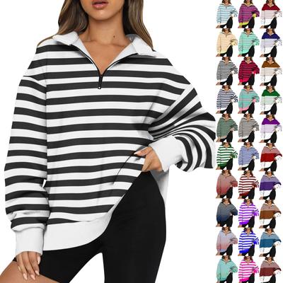 Γυναικείο Φούτερ Μοντέρνο Μακρυμάνικο Ριγέ με Εκτύπωση Φούτερ Τοπ με Μισό Φερμουάρ