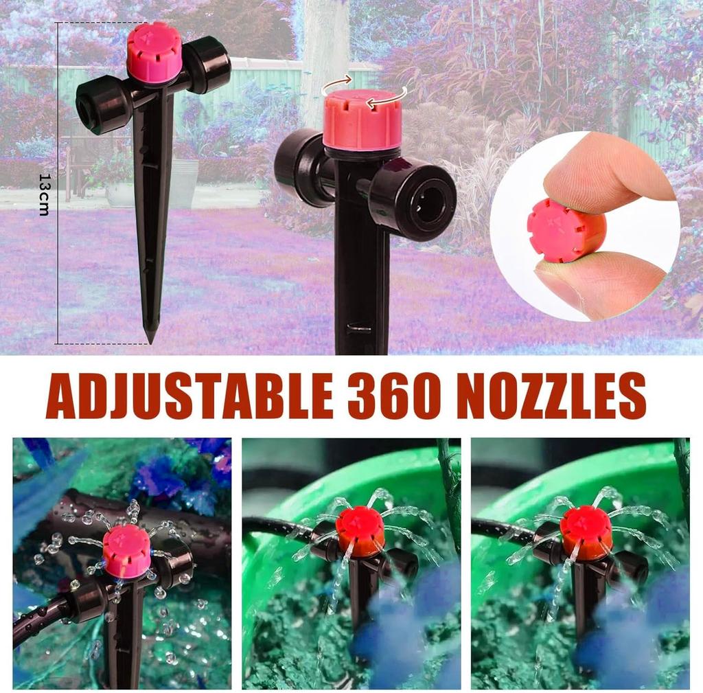 360° Adjustable Drip Emitters, Push-to-Fit Irrigation Sprinklers for 1/4" Tubing, Easy Installation Water Flow Drippers