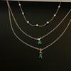 Simple Stacked Retro Imitation Emerald Green Pearl Multi-layer Necklace For Women Fashionable Jewelry Accessories Birthday Gifts