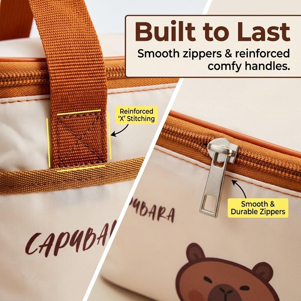 Picnic Thermal Lunch Bag With Handle Cute Cartoon Portable Insulated Bento Box Bag For Students Kids Large Cpacity Cooler Bag