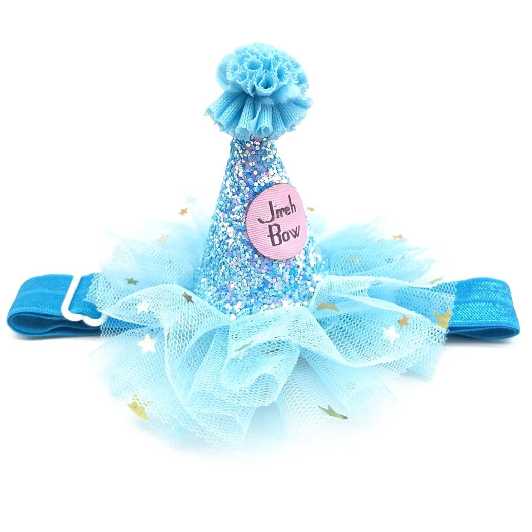 

Шапка для питомца на день рождения, фатиновая блестящая повязка на голову для питомца, головной убор для собак, кошек, наряд для вечеринки, аксессуары для волос, синий, розовый, красный синий