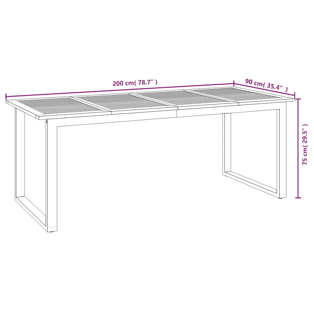 Garden Table with U Shaped Legs 200 x 90 x 75 cm Solid Acacia Wood
