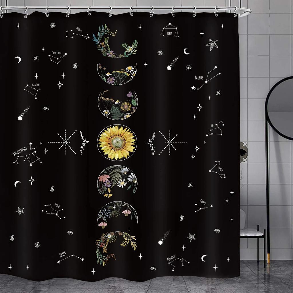 Astrology Shower Curtain Planetarium Themed Astronomical Image Of Constellations With Horoscopes Cloth Fabric Bathroom Decor Set