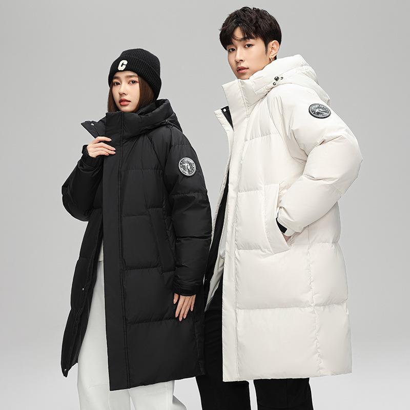 New Winter Down Jacket for Men's Trendy Loose Mid-length Over-knee White Duck Down Couple Hooded Winter Jacket