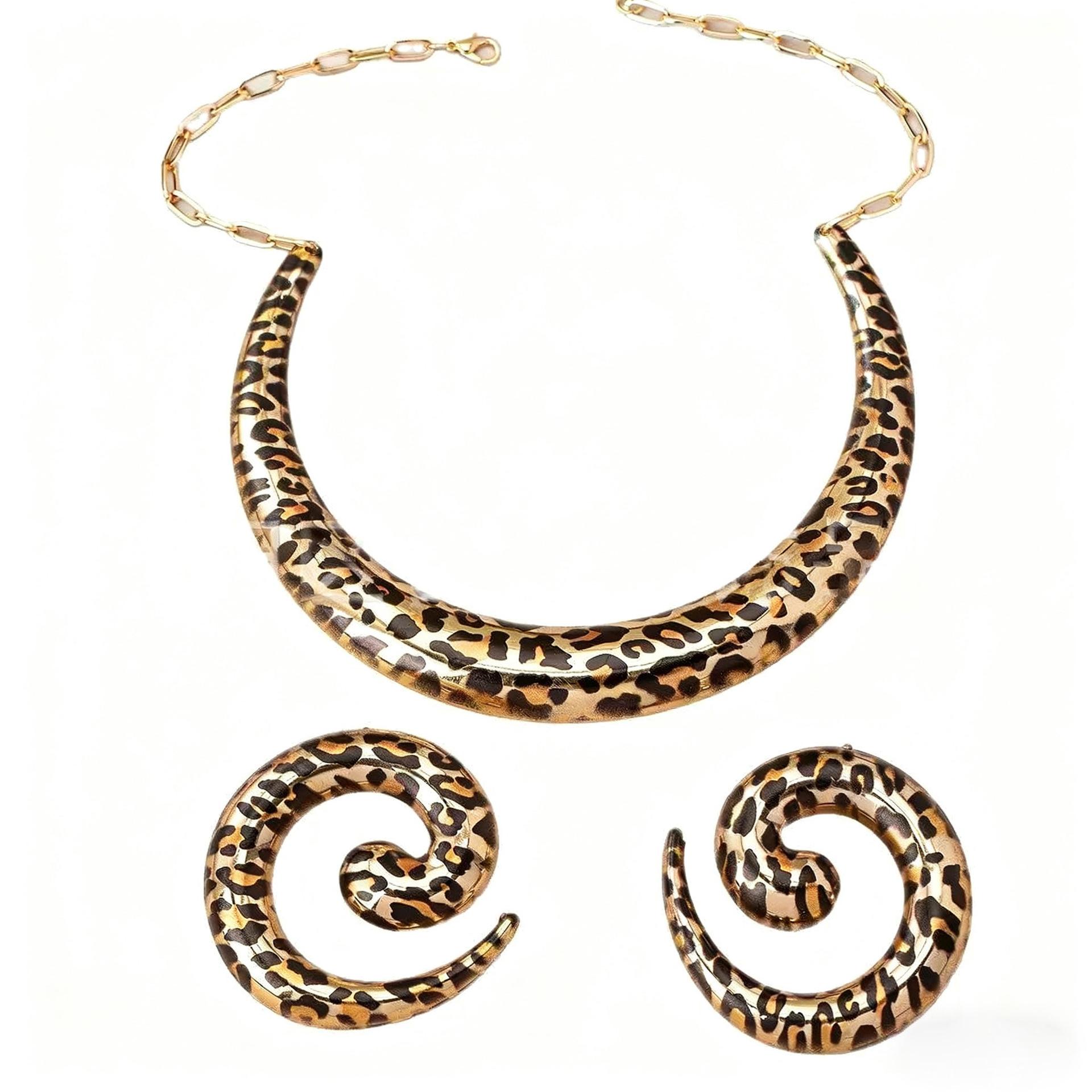 

Leopard Print Collar Snail Earrings Versatile Personality Light Luxury Design Jewelry Set цветной печати леопарда
