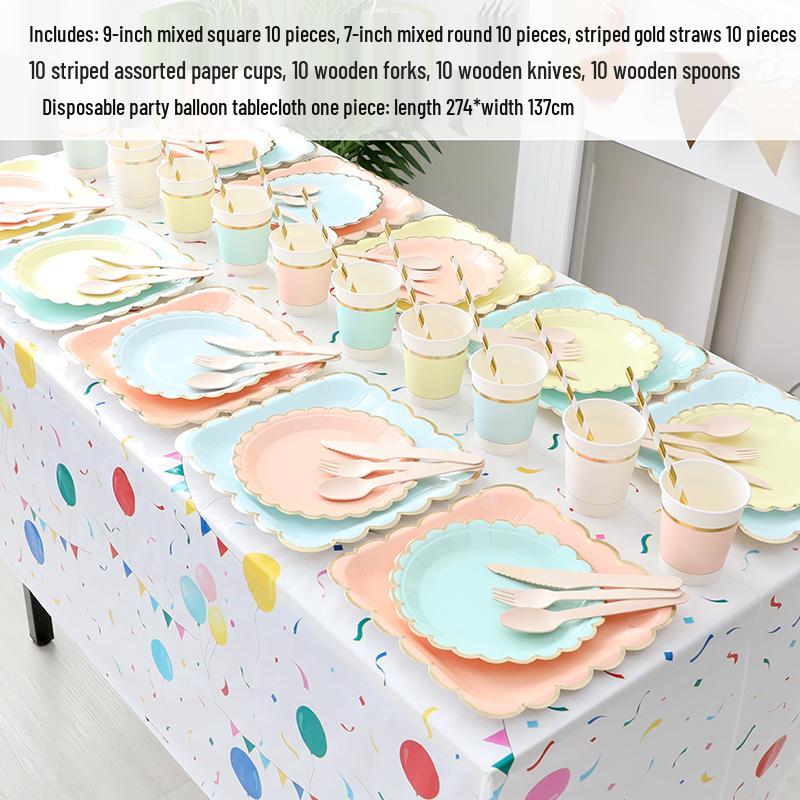 Kids' Party Disposable Tableware: Birthday Tablecloth, Cake Plates, and Dessert Table Decor
