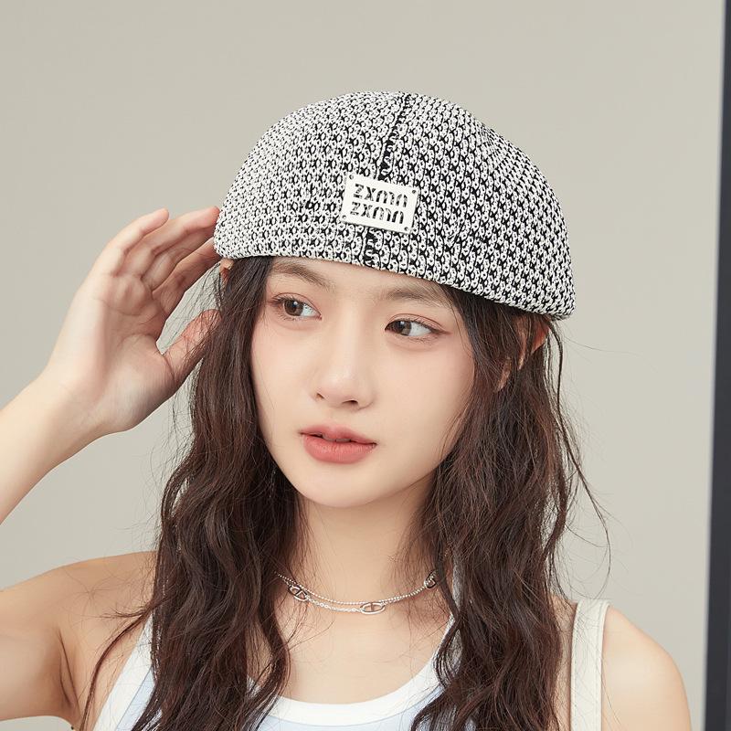 New beret women's summer hollow breathable face small painter hat letters versatile big head circumference hat tide