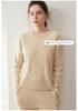Women's Fashionable Cashmere Cable Knit Pullover - Solid Color, Round Neck, Drop Shoulder, Age-Reducing Wool Sweater