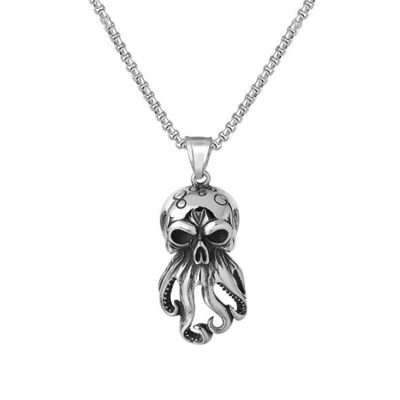 European and American Retro Animal Octopus Men's Titanium Steel Pendant Necklace Octopus Jewelry