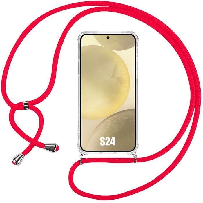 Coque de protection - samsung - galaxy s24 - transparent - souple - bandoulière rouge