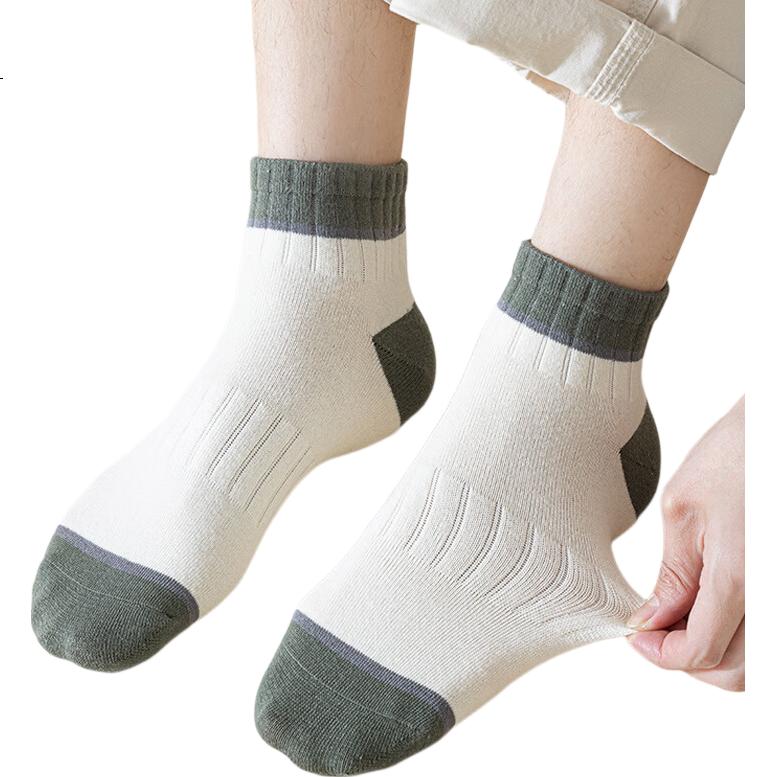 XUEXIMAN Men's Short Socks Antibacterial Deodorant Colorblock Youth Combed Cotton Breathable Sweat-Absorbing Sports Ankle Socks