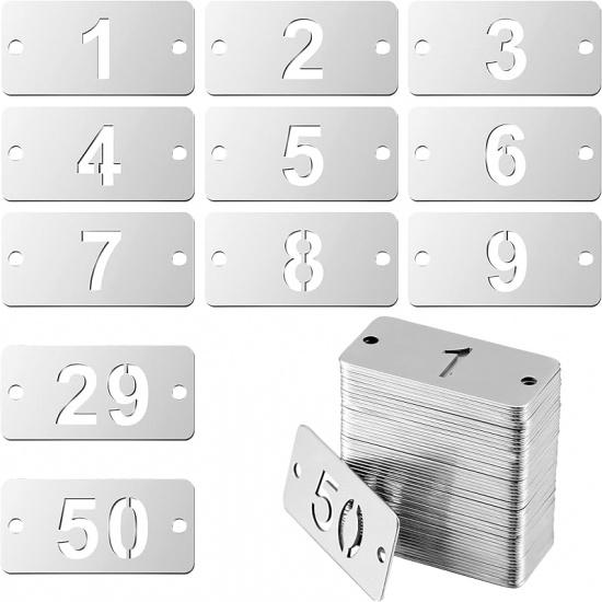 Hicarer Metal Numbered Tags Stainless Steel Number ID Key Tags with Holes Numbered Key Rings Chain (50 Pcs,1-50, Rectangle)