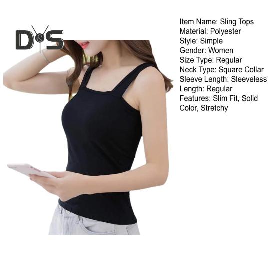 Women Tank Tops Suspender Style Square Collar Sleeveless Vest Solid Color Slim Fit Camisole Summer Bottoming Tops