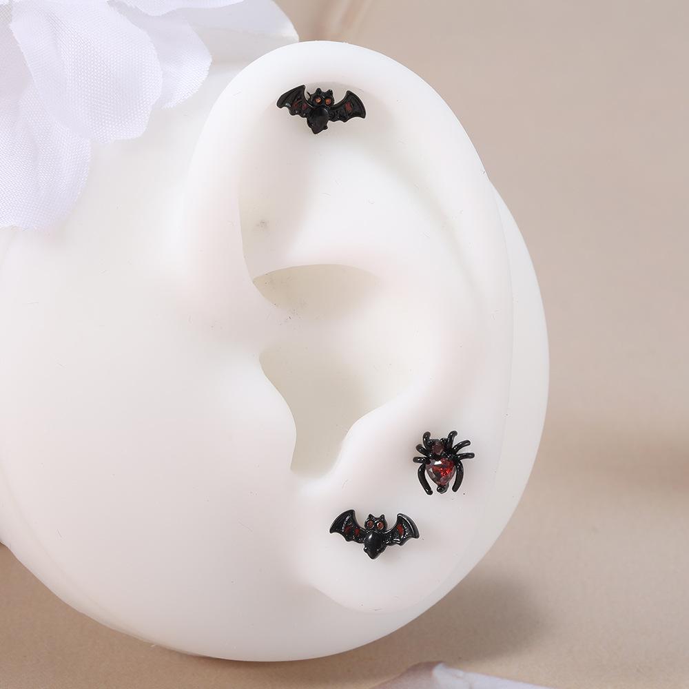 Halloween ear bone stud with stainless steel threaded spider bat ear stud
