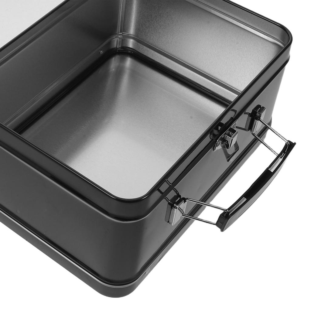 Portable Lunch Tin Box Sturdy Tinplate Construction with Handle Hinged Lid Buckle Latch Leakproof Storage for Food Crafts