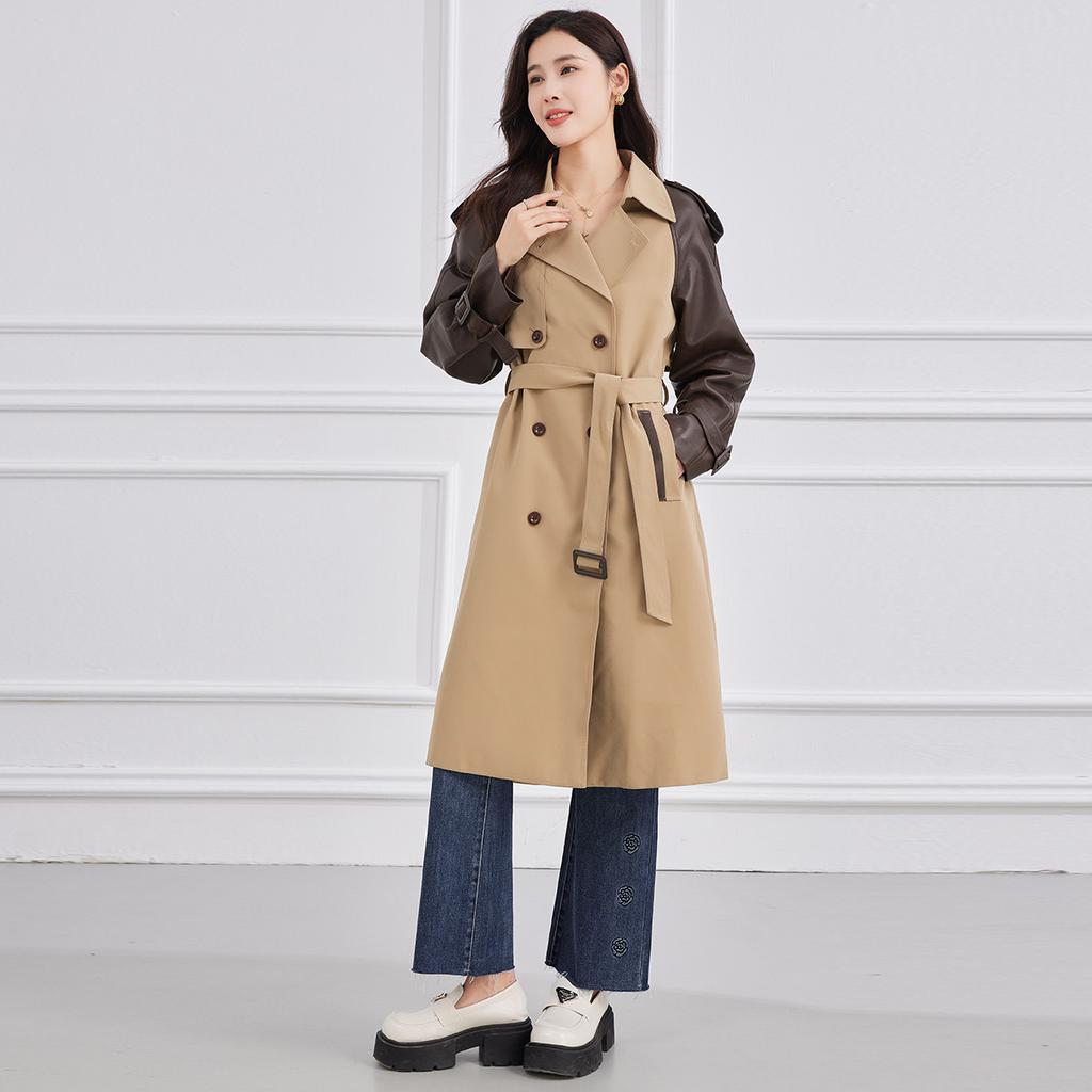 Spring Contrasting Splicing Commuter Long Women's Temperament Coat