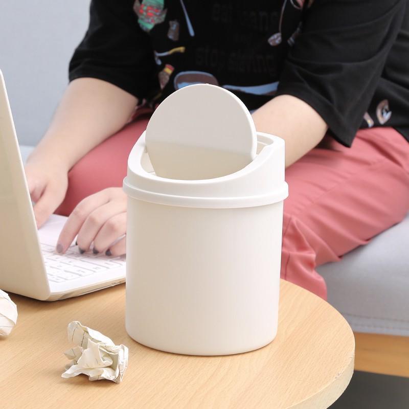 Mini Desktop Bin Small Trash Can Tube with Cover Bedroom Trash Can Garbage Can Clean Workspace Storage Box Home Desk Dustbin