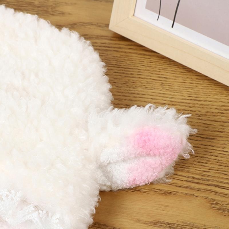 Furry Cartoon Head Cover with Ear for Outdoor Sports Furry Hat Bonnet Lamb Oversized Headgear Hat for Winter