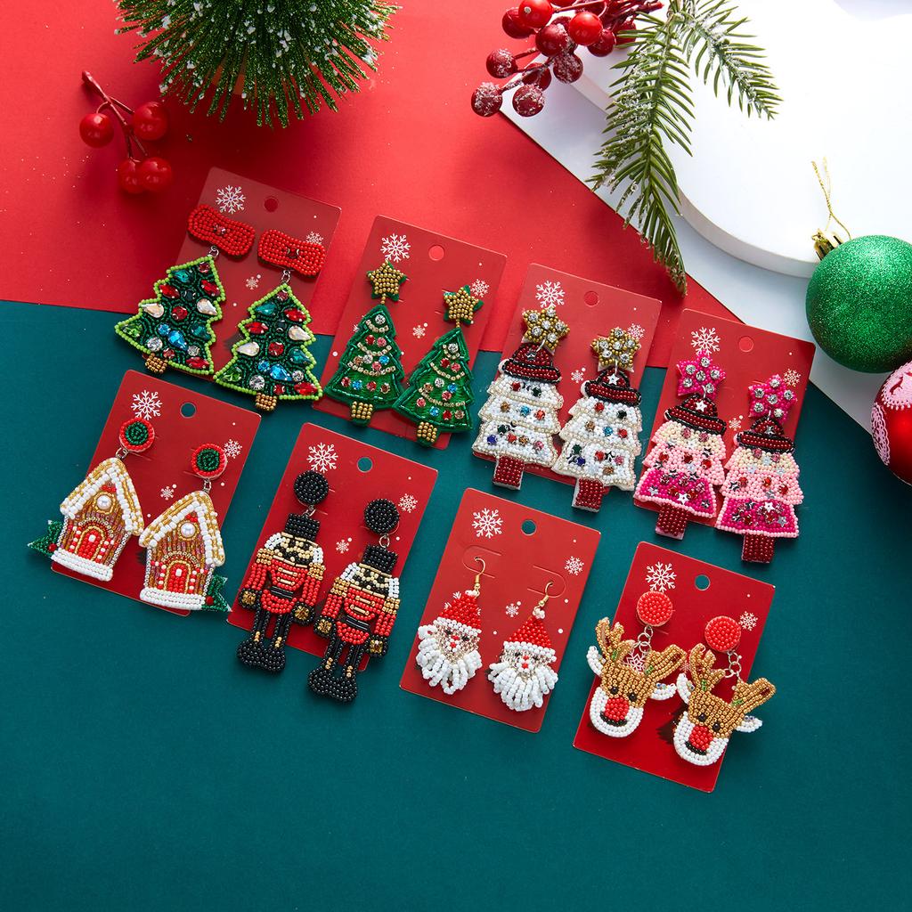 European and American New Christmas Earrings, Santa Claus Elk Rice Bead Earrings Earrings Jewelry