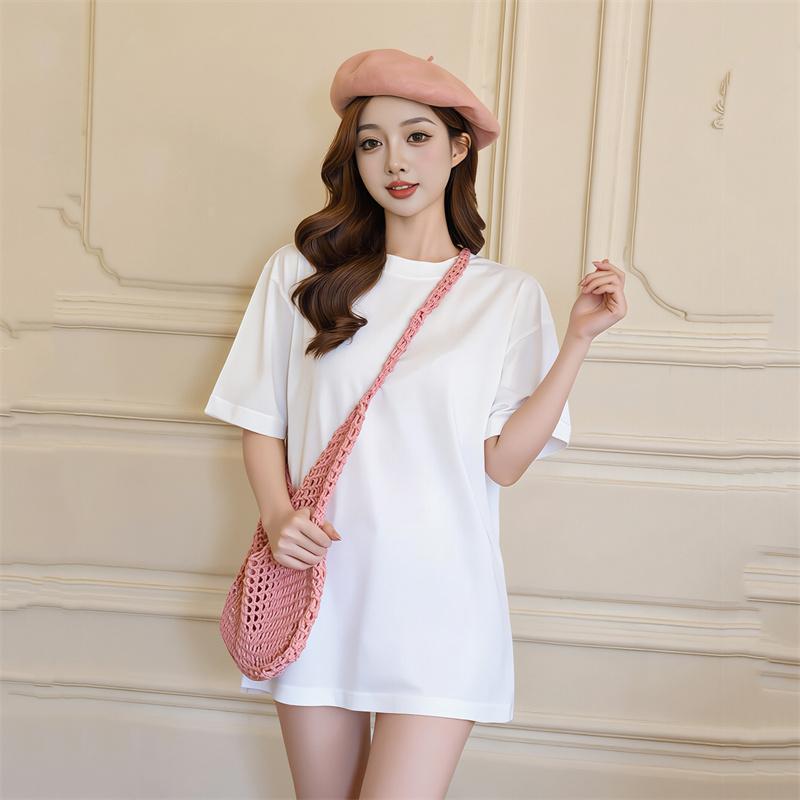 Summer 100% Cotton Women s Short-Sleeve T-Shirt Solid Color Round Neck Loose-Fit Top Women s Casual Short-Sleeve S белый