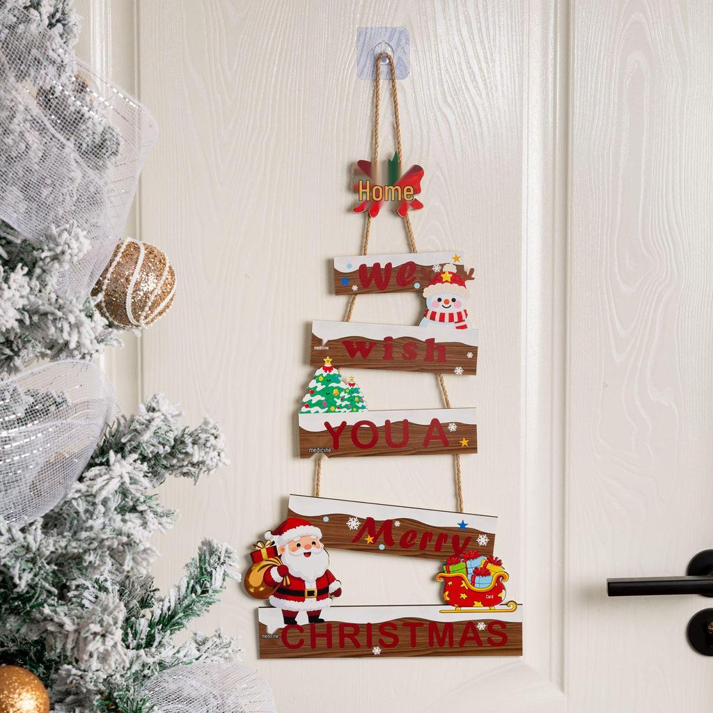 Santa Claus Snowman Doorplate Pendant - Christmas Cartoon Wooden Home Decoration