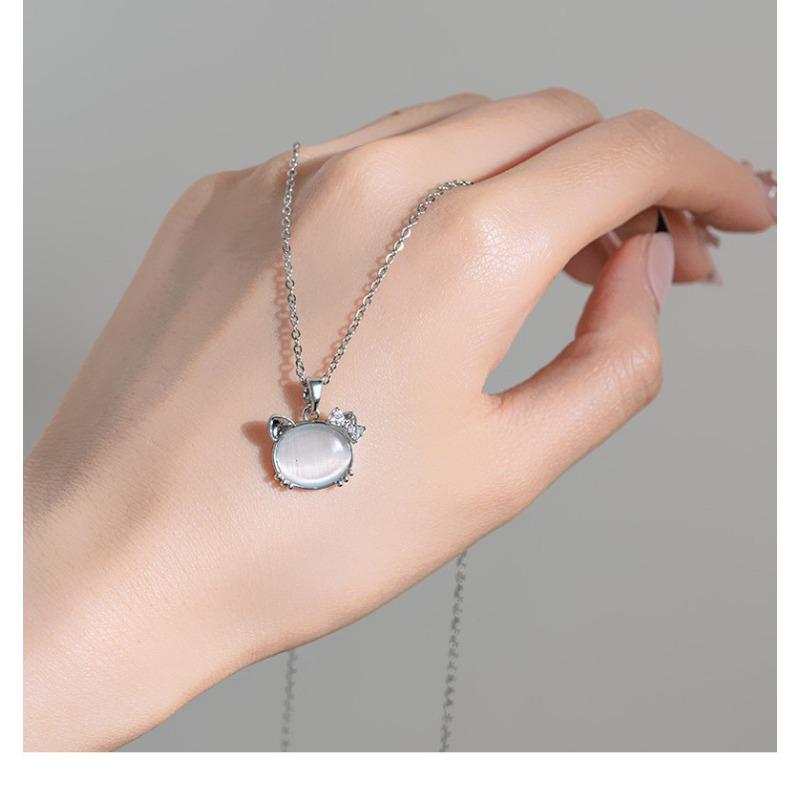 Cat Bow Zircon Inlaid Clavicle Chain Necklace For Women