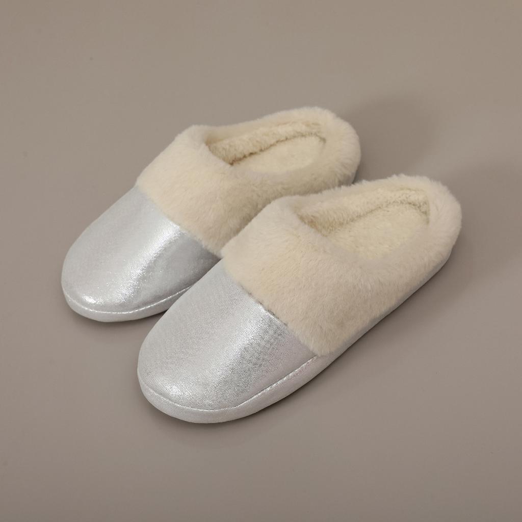 Imitation Fur Shiny Leather Cotton Slippers for Men and Women In Autumn and Winter, Anti Slip, Warm and Thick Fur Confinement Shoes, Bedroom Slippers