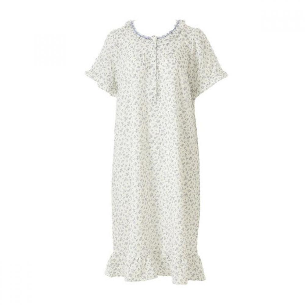 Venus Women Pleated Polyester Floral Print Short Sleeve Dress Pajamas Vgns209 beige-BE/85