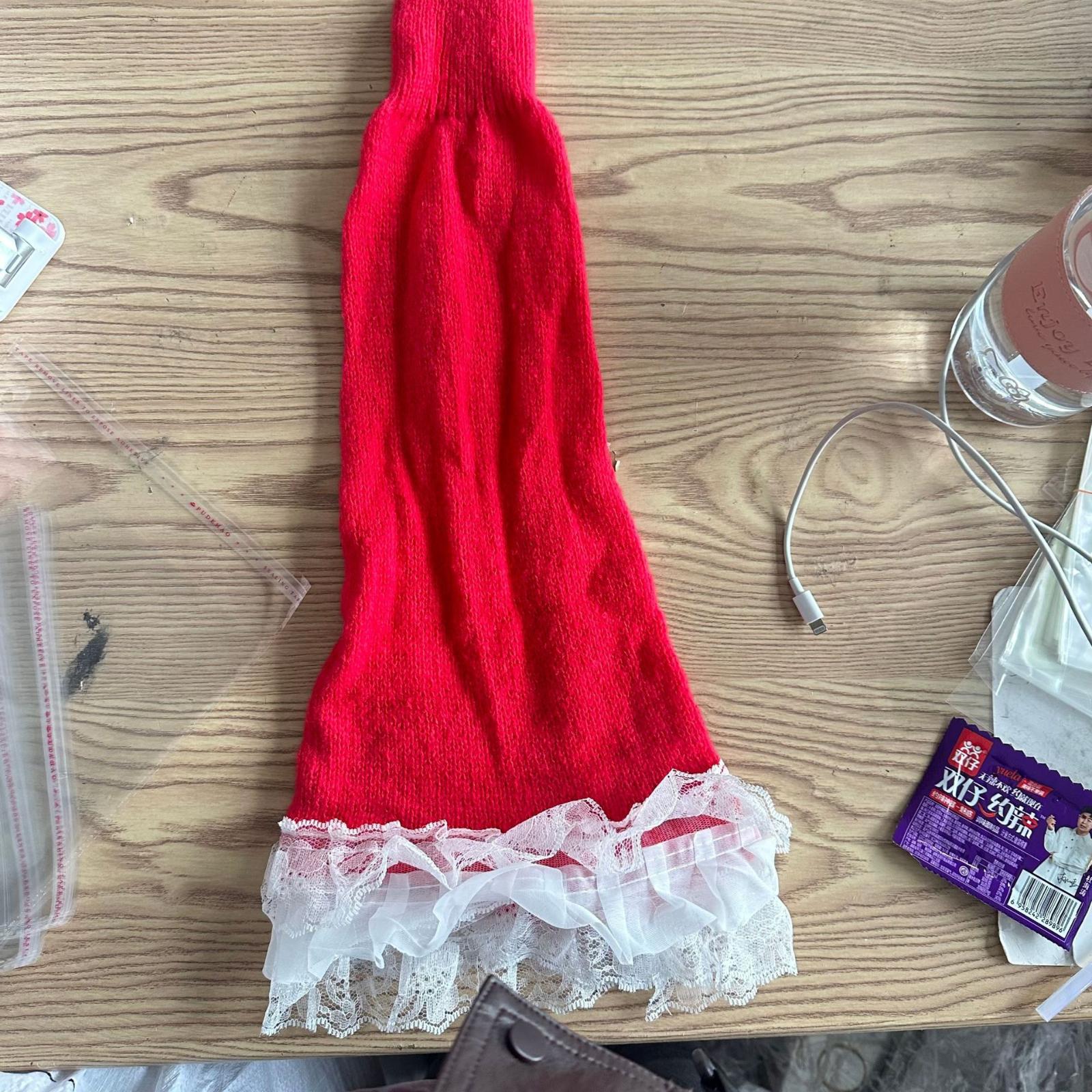 

Multi- Lace-trimmed Bell-shaped Sock Cuffs Girl - Adorable Young Girl Soft- Schoolgirl Sock Cuffs One Size червоний