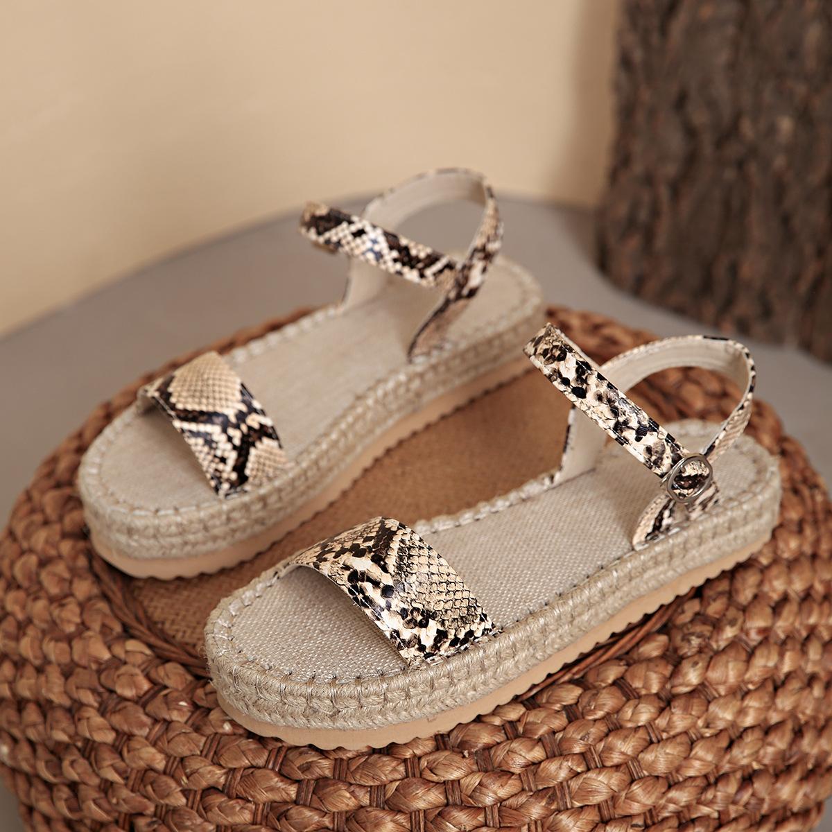 

Летние сандалии на платформе из пеньковой веревки большого размера 2025, повседневные женские сандалии на плоской подошве с открытым носком, пляжные сандалии 43