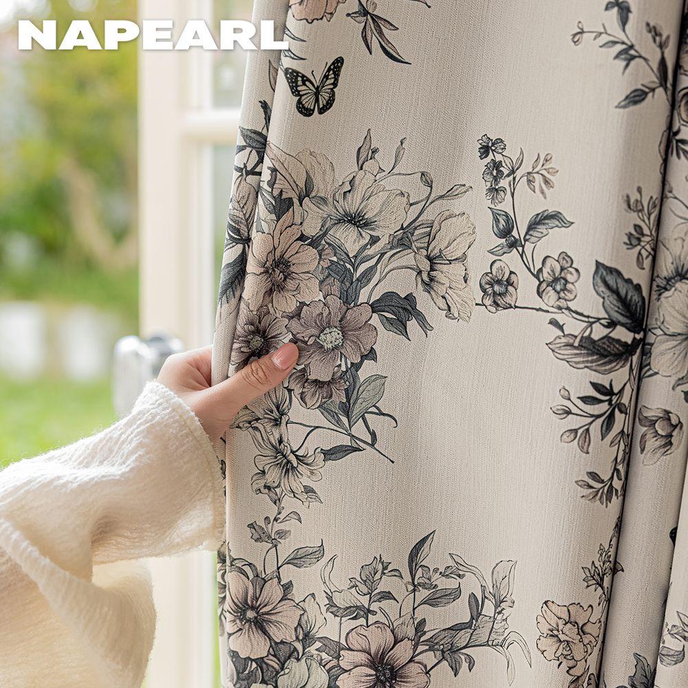 1PC NAPEARL French Retro Blackout Curtains with Butterfly Floral Print Thick Curtains for Bedroom Living Room Window for Home Decor