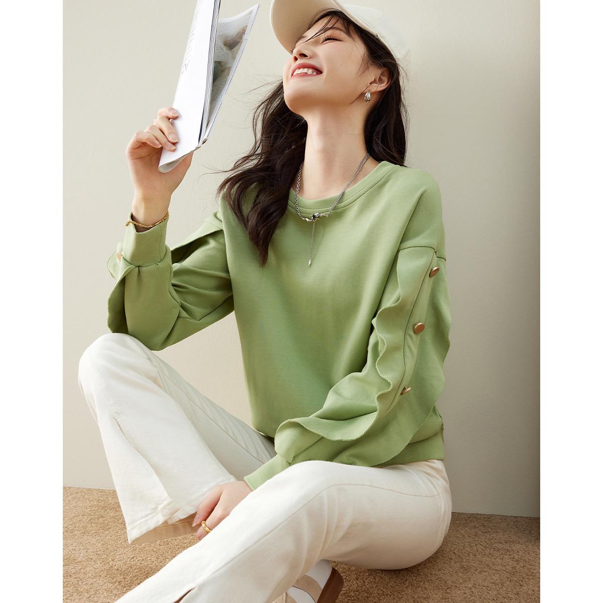 

Кружевной свитер с рукавами Осень Новый Высокий стиль Круглый вырез Повседневный Джокер Свитер Женский 2XL зелёный