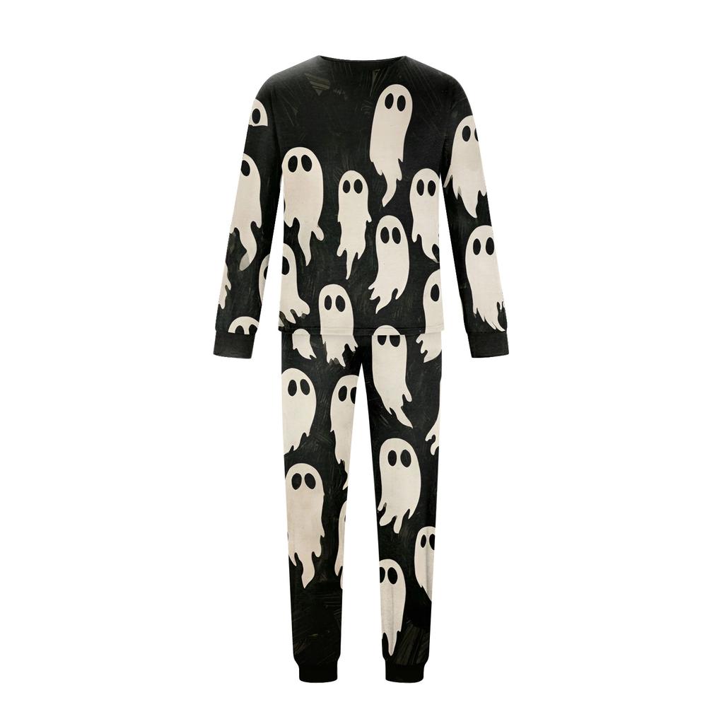 Parent-Child Halloween Printed Long Sleeve Pajama Set with Matching Tops and Pants for Family