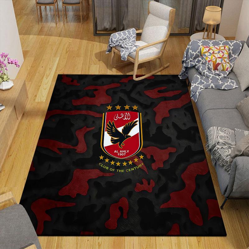 Al Ahly Sporting Club2 Flannel Pattern Square Carpet,Area Rug,Carpet Rug for Living Room Bedroom Sofa Playroom Decor,Non-slip Floor Mat