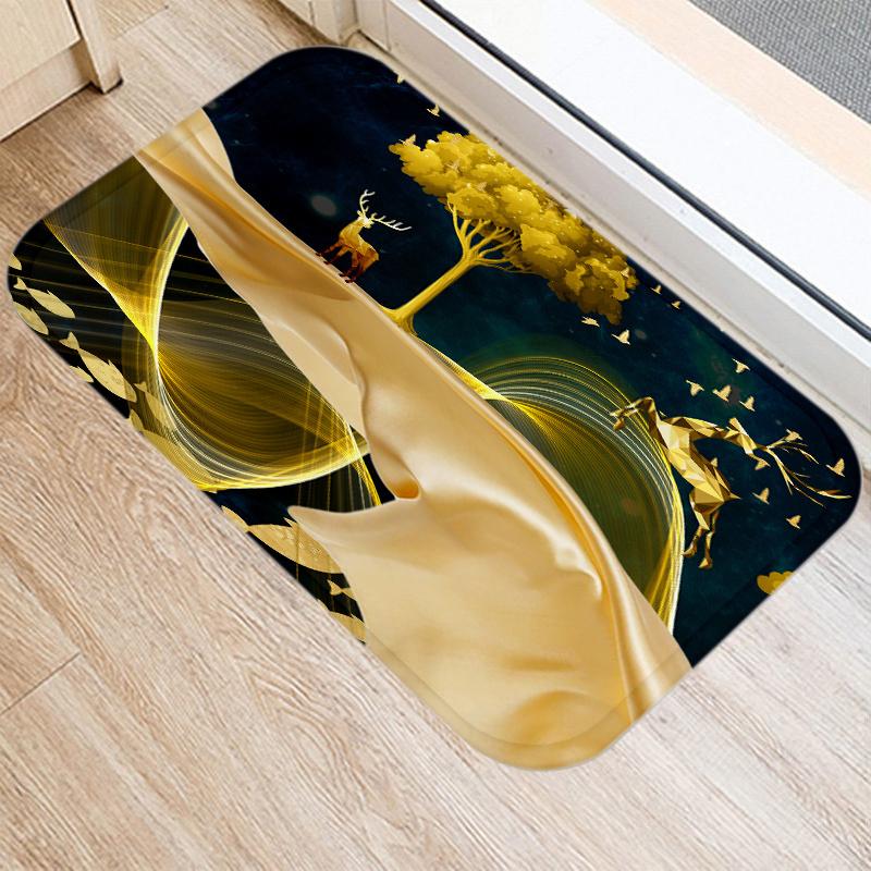 Golden bedruckte Fußmatte für Küche, Bad, Eingangsbereich, Korallensamt, Teppich, Fußmatte, farbenfrohe Fußmatten für den Innenbereich, rutschfester Teppich, Heimdekoration