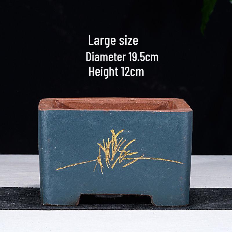 Extra-Large Breathable Purple Clay Square Bonsai Pot for Succulents and Green Plants