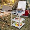 Four-burner Portable Gas Camping Stove with Detachable Smokeless Barbecue Grill