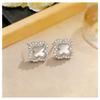 Women Fashion Hollow Four Leaf Clover Zircon Inlaid Copper Stud Earrings