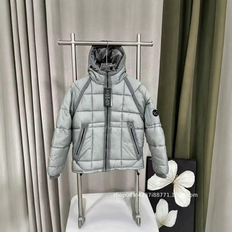 CP Hooded Cotton Puffer Jacket Men Women Warm Outdoor Plaid Winter Coat Casual Fashion