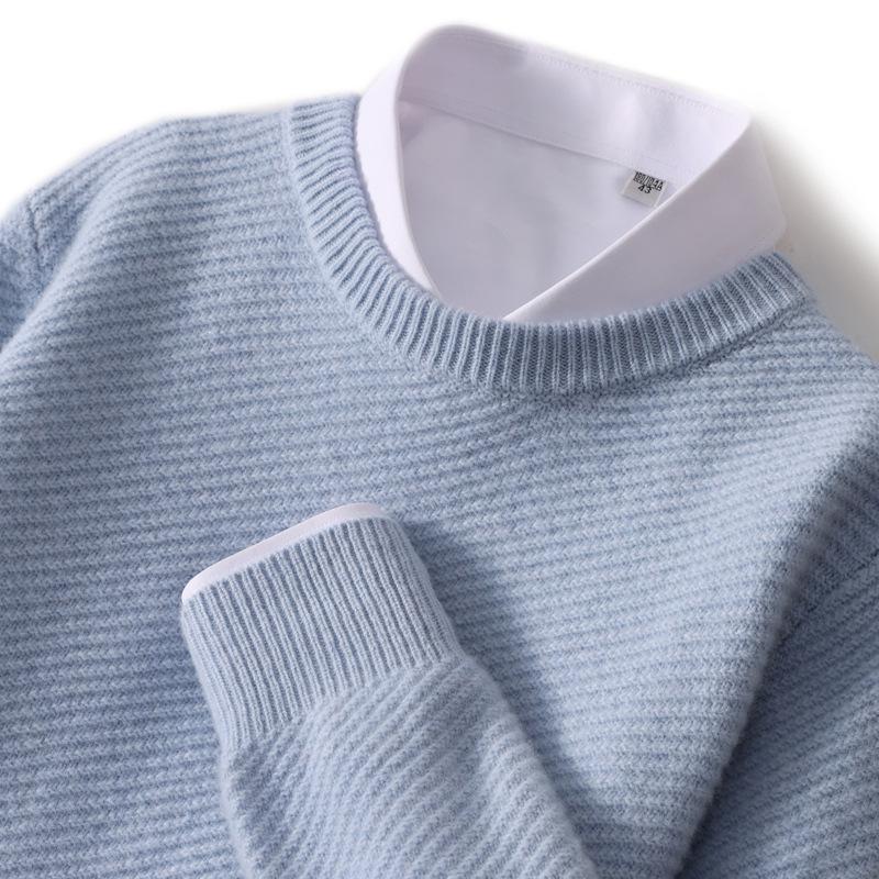 Men's Autumn/Winter Thick Cashmere Sweater – Round Neck, Solid Color, Loose-Fit, Casual Wool Knit