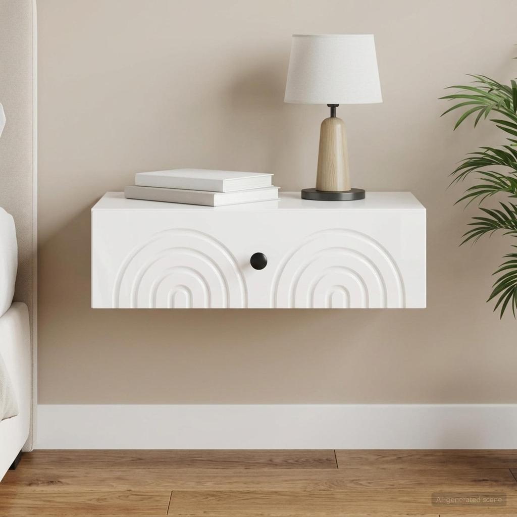 Wall Mounted Side Table High Gloss White 59 x 34.5 x 17 cm