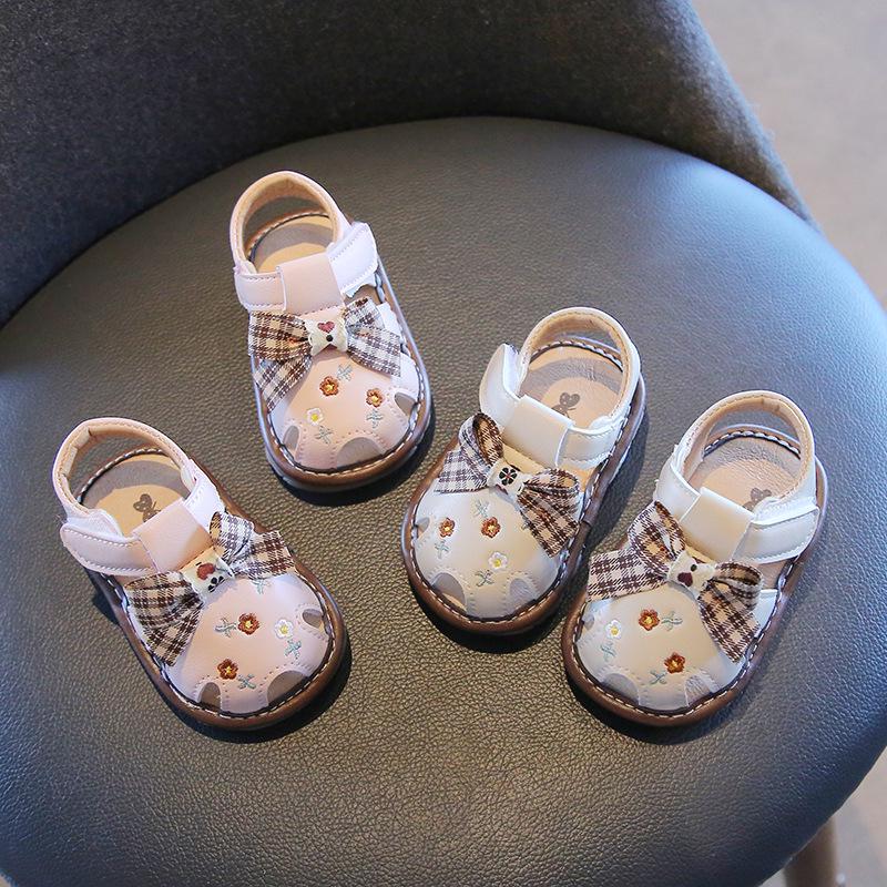 Summer Baby Girl Anti-slip Squeaky Velcro Bow Sandals - First Walker Shoes