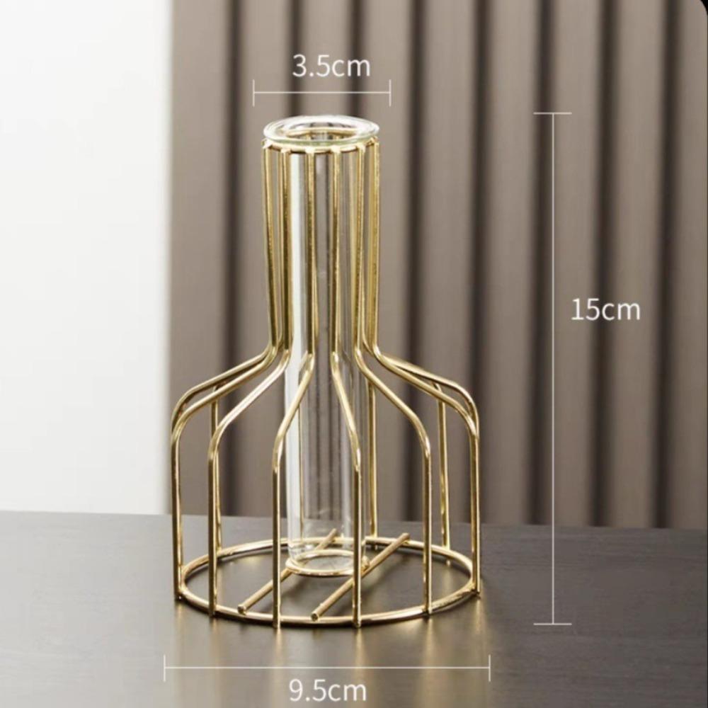 2025 Pentagram Heart Hydroponic Vase Home Decoration Tabletop Ornament Glass Test Tube Nordic Style Triangle Rectangle Iron Art
