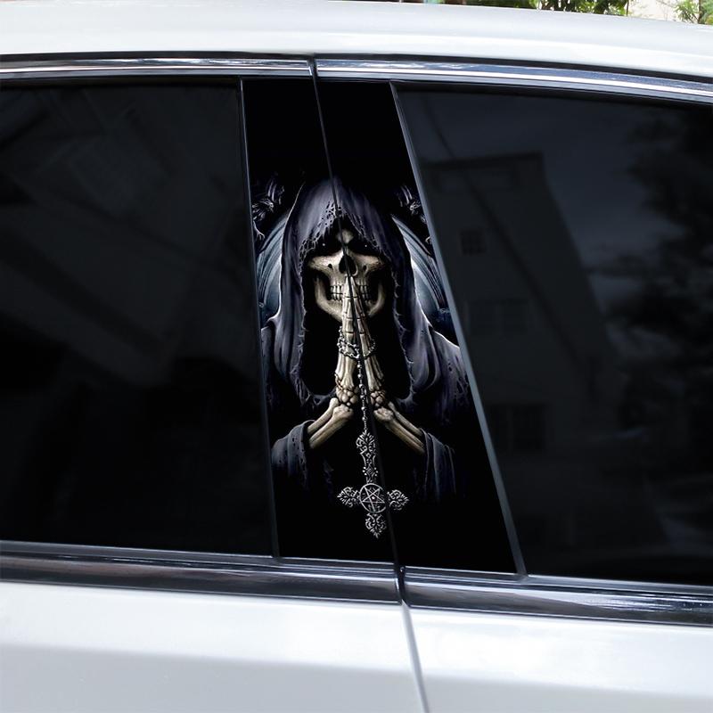 2pcs Horror Skull Car Sticker Car B-Pillar Vinyl Decals DIY Car Doors Pillar Decals Waterproof Sunscreen Vinyl Sticker
