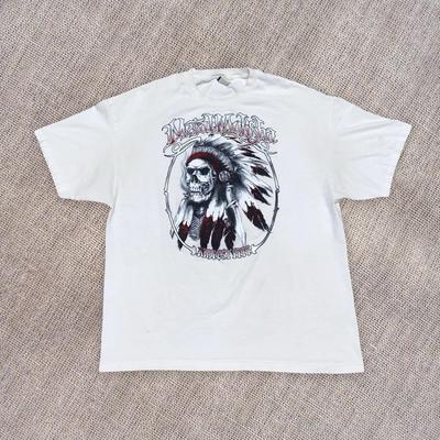 T-Shirt Metal Mulisha Uomo Taglia 2XL Bianco Teschio Grafica Indiana Y2K