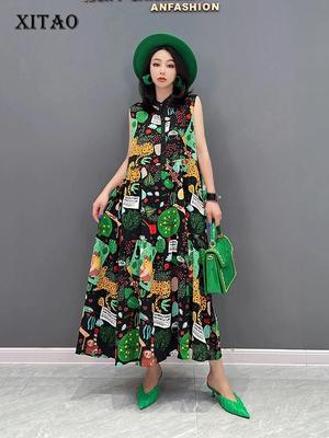 Abito senza maniche casual ampio con stampa vintage WMD7044