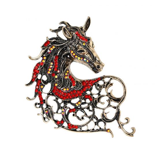 Brooch Alloy Horse Head Design Pin with Sparkling Rhinestones Retro Style